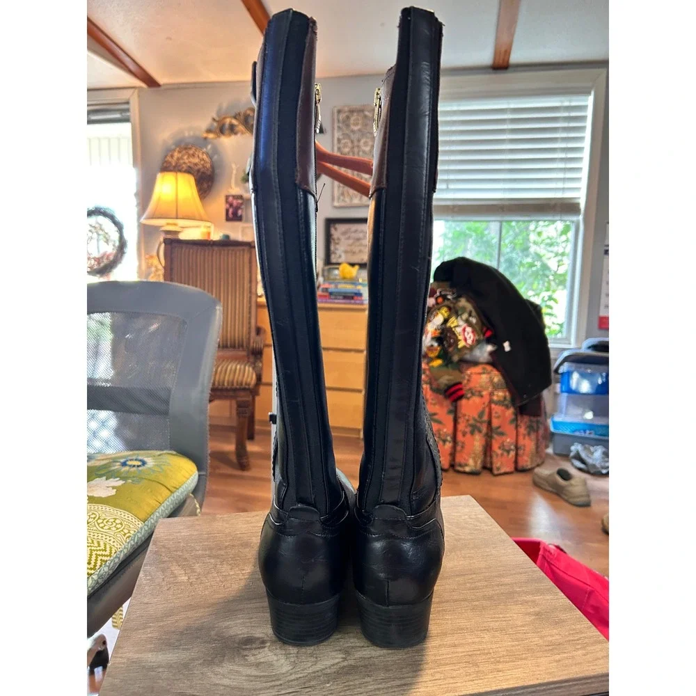 Liz Claiborne Women's Black Brown Tall Riding Boots Knee‎ High Fashion Size 8.5